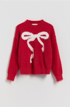 Reserved - Джемпер із бантом - червоний - 842CF-33X