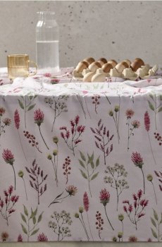 Скатертина з квітковим візерунком - кремовий