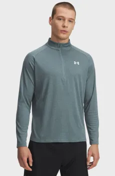 Мужской бирюзовый лонгслив UA Tech Textured 1/2 Zip Бирюзовый 3XL Under Armour 1382797-587