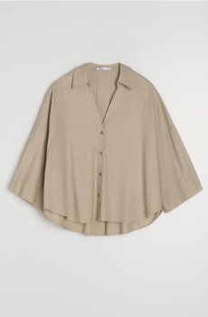 Сорочка oversize з коротким рукавом з віскози з домішкою льону - бежевий