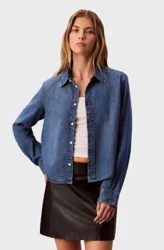 Женская синяя джинсовая рубашка CROPPED Синий L Calvin Klein Jeans LV047E902G