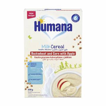 Детская сухая молочная каша Humana Milk Cereal Buckwheat and Corn with Apple гречнево-кукурузная с яблоком, от 6 месяцев, 200 г Детская сухая молочная каша Humana Milk Cereal Buckwheat and Corn with Apple гречнево-кукурузная с яблоком, от 6 месяцев, 200 г