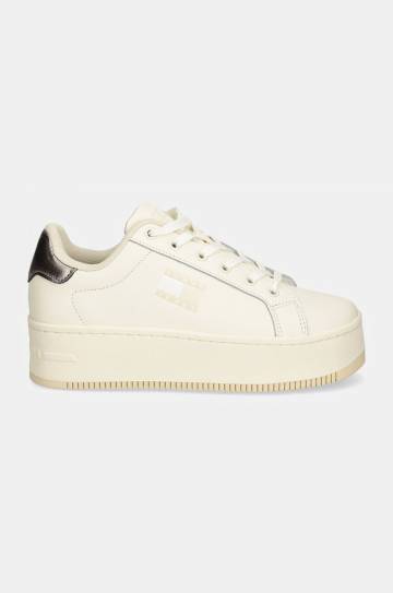 Кожаные кроссовки Tommy Jeans TJW FLATFORM SNEAKER METALLIC цвет бежевый EN0EN02711 Кожаные кроссовки Tommy Jeans TJW FLATFORM SNEAKER METALLIC цвет бежевый EN0EN02711