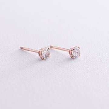 Серьги - пусеты "Сердечки" в красном золоте (фианиты) с06034 Серьги - пусеты "Сердечки" в красном золоте (фианиты) с06034