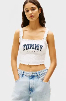 Женский белый топ SMOCK VARSITY BRALETTE Белый M Tommy Jeans DW0DW20240