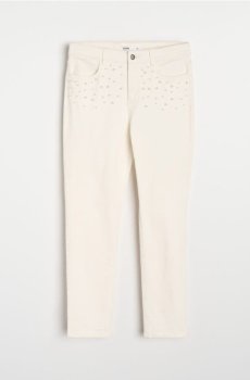 Джинси slim з декоративними перлинами - кремовий