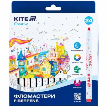 Набір фломастерів Kite Creative superwashable 24 кольори (K-1153) Набір фломастерів Kite Creative superwashable 24 кольори (K-1153)