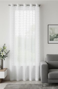 Штора на кільцях із фактурою в горошок - білий
