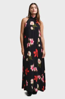 Женское черное платье с узором FLORAL PRINT HALTERNECK Черный 38 Gant 4503359