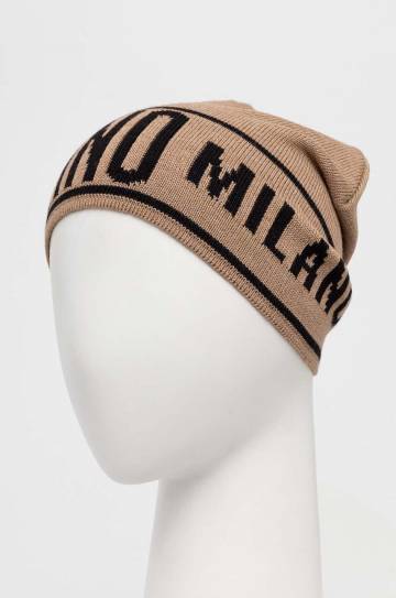 Шерстяная шапка Moschino цвет бежевый из тонкого трикотажа шерсть
