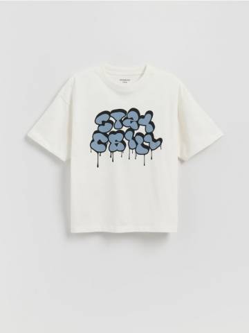 Reserved - Бавовняна футболка з принтом - кремовий - 098FH-01X