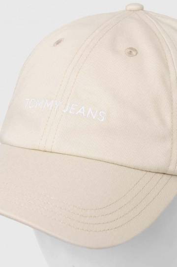 Хлопковая кепка Tommy Jeans цвет бежевый однотонная Хлопковая кепка Tommy Jeans цвет бежевый однотонная