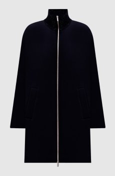 Голубое пальто с шерстью и кашемиром на молнии