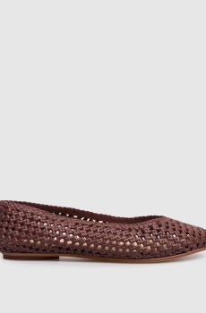 Бордовые кожаные плетеные балетки