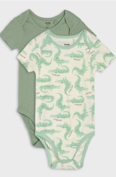 Бавовняне боді з мотивом крокодилів 2 pack - світло-оливковий