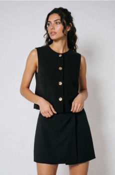 Жилет костюмний з декоративними гудзиками з домішкою віскози - чорний
