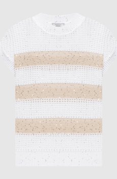 Белый вязаный топ в полоску
