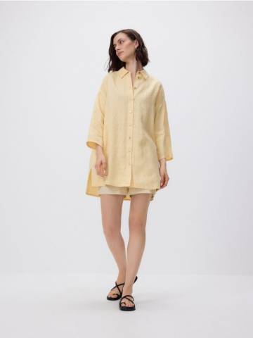 Reserved - Довга лляна сорочка - світло-жовтий - WD935-10X Reserved - Довга лляна сорочка - світло-жовтий - WD935-10X