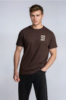 Бавовняна футболка з написом - пильно-коричневий