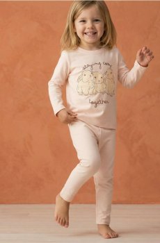 Бавовняна двочастинна піжама з принтом - пастельний рожевий