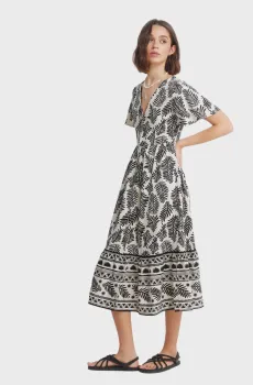 Женское белое льняное платье с узором Белый 40 SPRINGFIELD 7953619