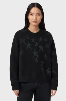Женский черный шерстяной джемпер с узором COSMOS Черный XS AllSaints W089KD