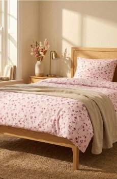 Комплект постільної білизни з квітами - рожевий