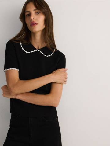 Reserved - Блузка з ефектним коміром - чорний - 497BM-99X