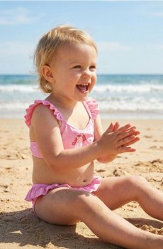 Купальник з принтом єдинорога та голографічними крапками - яскраво-рожевий