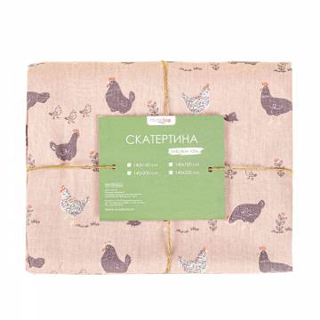 Кухонная скатерть Home Line Прогулка с цыплятами, розовая, 150*150 см (полупанама) (183702) Кухонная скатерть Home Line Прогулка с цыплятами, розовая, 150*150 см (полупанама) (183702)