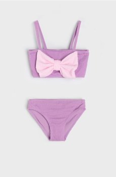 Роздільний купальник з декоративним бантом - Фіолетовий