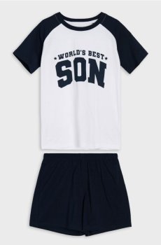 Бавовняна піжама з написом "Worlds Best Son" - білий