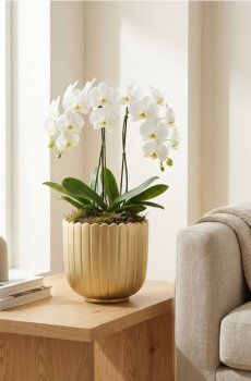 Керамічний горщик з рифленням - золотий