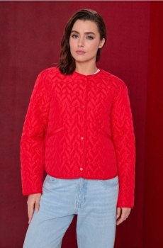 Стьобана демісезонна куртка без капюшона - червоний