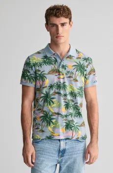 Мужское голубое поло с узором HAWAII PRINT SS Голубой XL Gant 2062037
