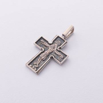 Православный крест "Распятие. Божия Матерь "Воплощение". Пять святителей" (чернение) п03762 Православный крест "Распятие. Божия Матерь "Воплощение". Пять святителей" (чернение) п03762