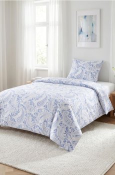 Сатиновий комплект постільної білизни з візерунком paisley - синій