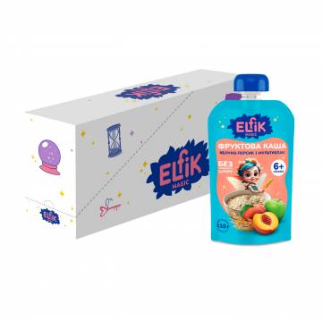 Детская фруктовая каша Elfik Magic Яблоко-персик и мультизлак, без добавленного сахара, от 6 месяцев, 18*110 г Детская фруктовая каша Elfik Magic Яблоко-персик и мультизлак, без добавленного сахара, от 6 месяцев, 18*110 г