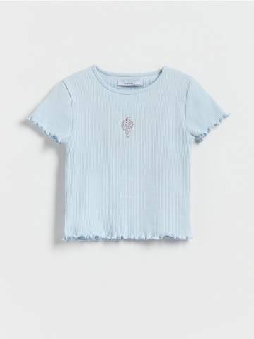 Reserved - Ребристa футболка з аплікацією - блідо-блакитний - 940EK-05X