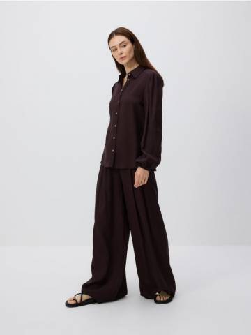 Reserved - Широкі штани з додатком льону - темно коричневий - 1066P-89X