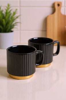 Рифлені кухлі – набір з 2 штук - чорний