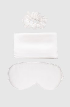 Белый набор для сна из маски, наволочки и резинки из шелка