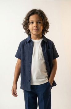 Бавовняна сорочка з кишенею - темно-синій