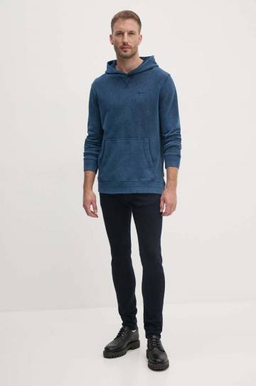 Хлопковая кофта Pepe Jeans SILVERTON HOODIE мужская цвет синий с капюшоном однотонная PM582713 Хлопковая кофта Pepe Jeans SILVERTON HOODIE мужская цвет синий с капюшоном однотонная PM582713