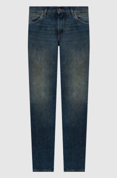 Синие джинсы с эффектом потертости с нашивкой логотипа