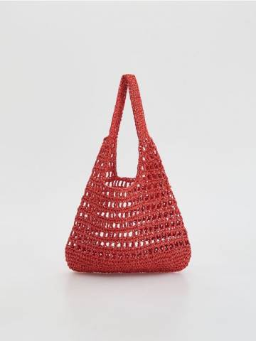 Reserved - Плетена сумка Хобо - червоний - 417CN-33X