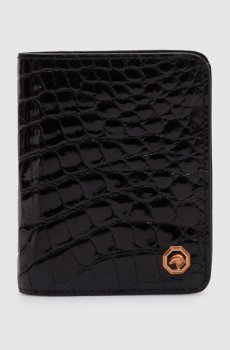Черный лакированный портмоне из кожи крокодила с эмблемой