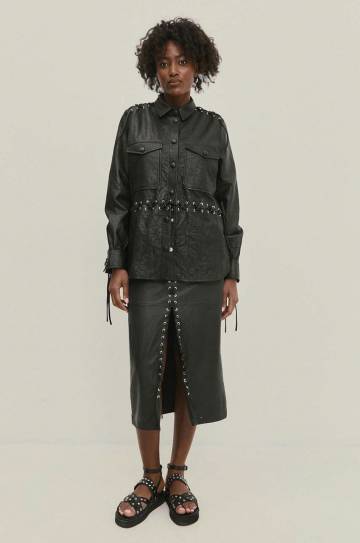 Кожаная рубашка Answear Lab цвет чёрный regular классический воротник Кожаная рубашка Answear Lab цвет чёрный regular классический воротник