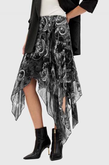 Юбка AllSaints POLLY SKIRT цвет чёрный midi расклешённая W011RB Юбка AllSaints POLLY SKIRT цвет чёрный midi расклешённая W011RB