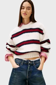 Женский белый свитер в полоску BADGE STRIPE FLUFFY Белый S Tommy Jeans DW0DW21679
